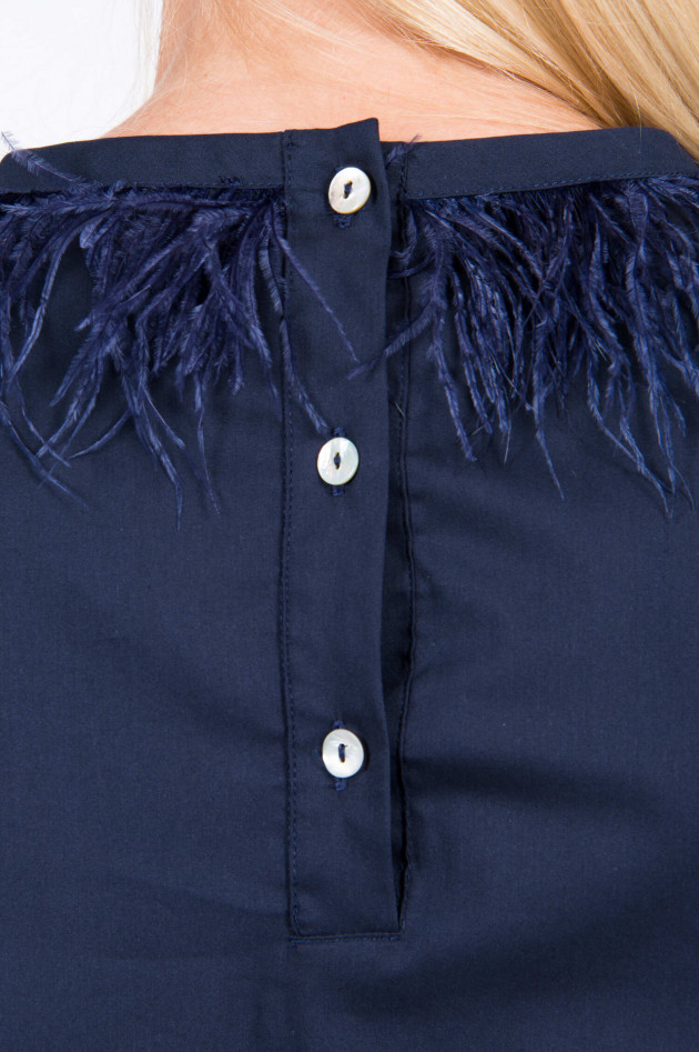 La Camicia Bluse mit Straußenfedern in Navy