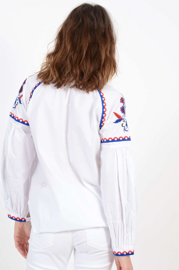La Petite Broderie Oversized-Bluse mit Bunten Stickereien in Weiß