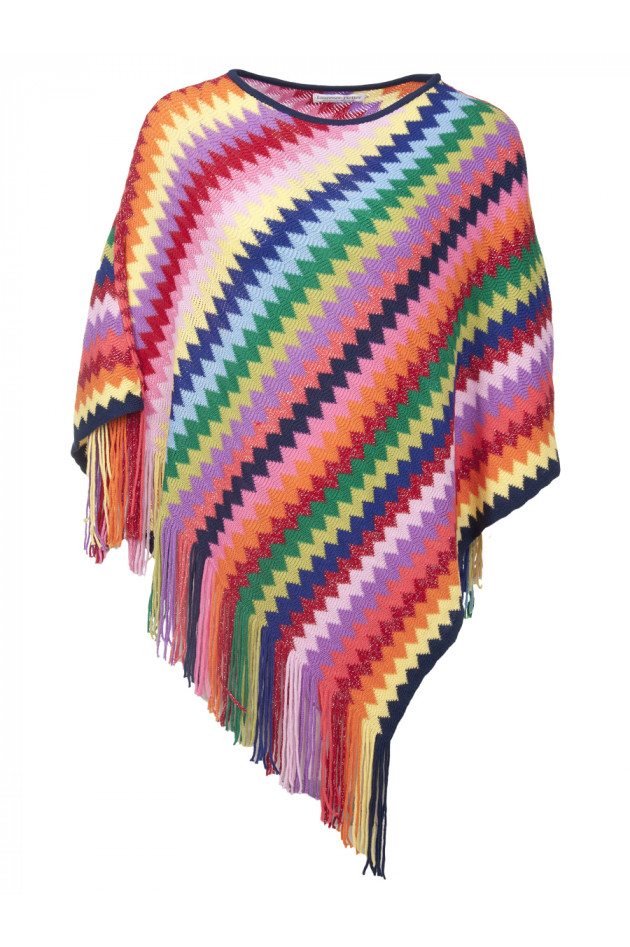 Laurence Heller Winlander LTD Kurzer Strickponcho mit Fransen MULTICOLOR