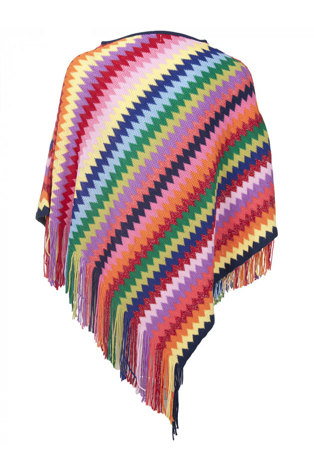 Laurence Heller Winlander LTD Kurzer Strickponcho mit Fransen MULTICOLOR