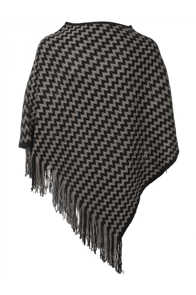 Laurence Heller Winlander LTD Kurzer Strickponcho mit Fransen Schwarz/Braun