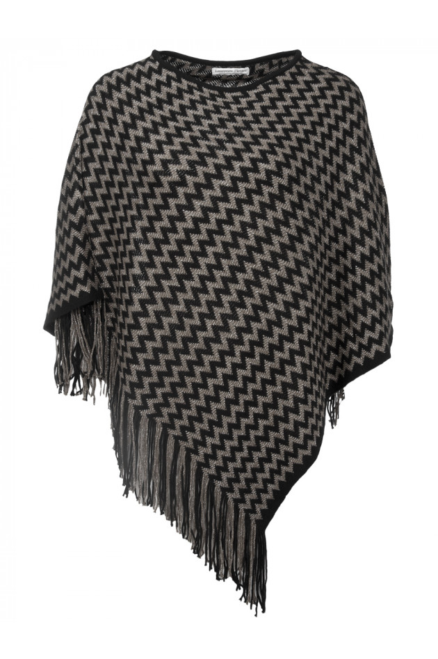 Laurence Heller Winlander LTD Kurzer Strickponcho mit Fransen Schwarz/Braun