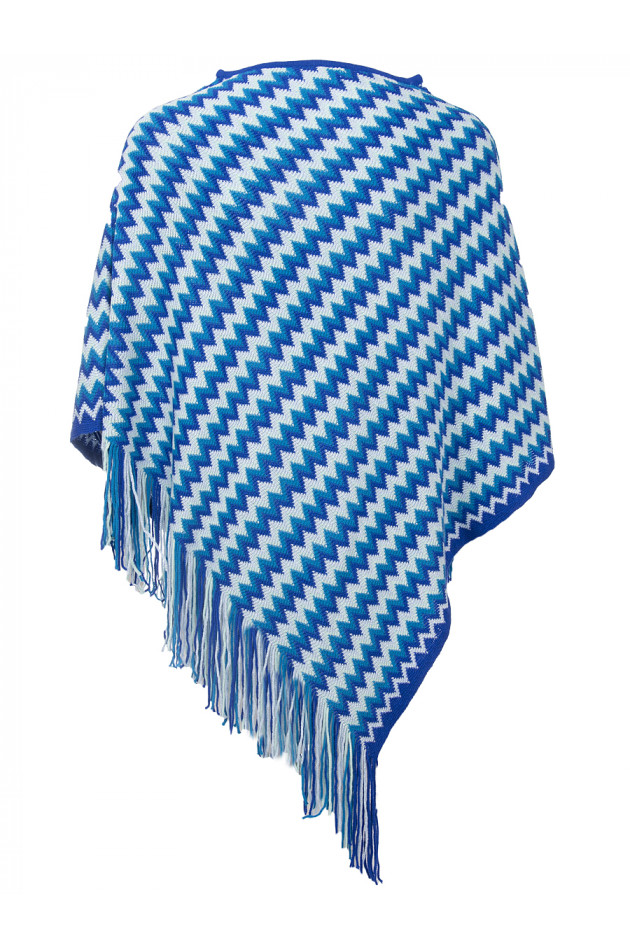 Laurence Heller Winlander LTD Kurzer Strickponcho mit Fransen in Türkis/Blau/Mint