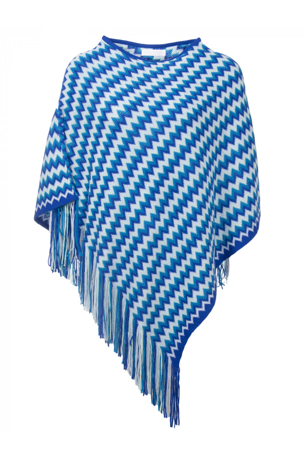 Laurence Heller Winlander LTD Kurzer Strickponcho mit Fransen in Türkis/Blau/Mint