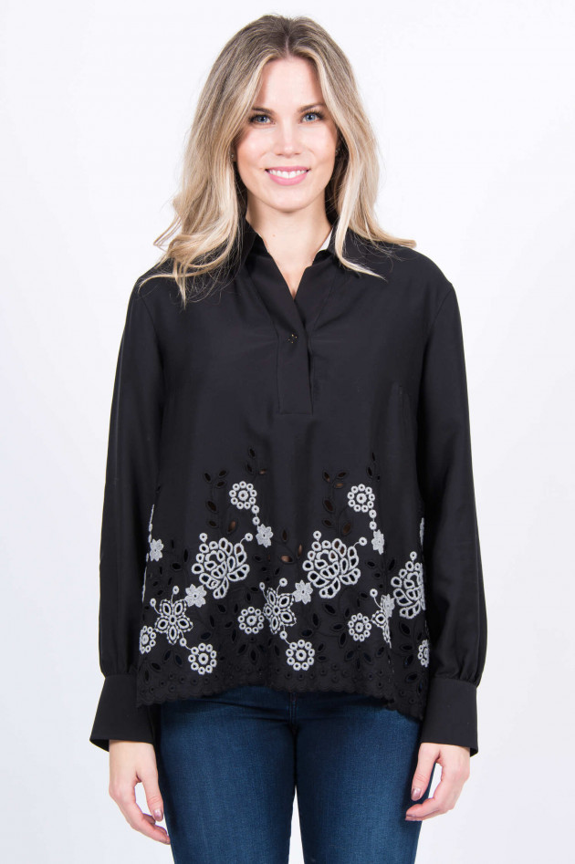 Le Sarte Pettegole Florale Bluse in Schwarz/Grau gemustert