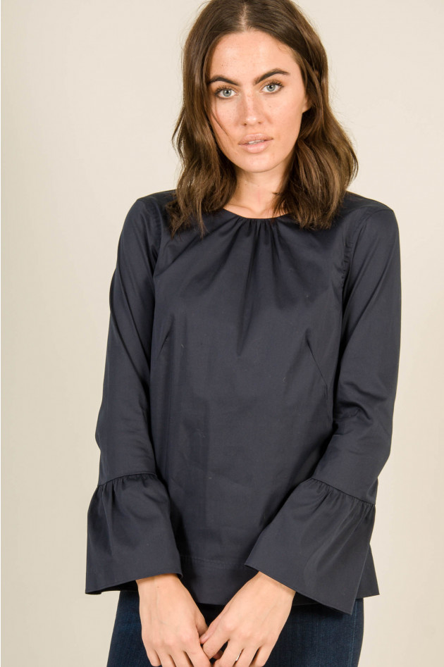 Le Sarte Pettegole Bluse mit Trompetenarm und Raffung in Navy