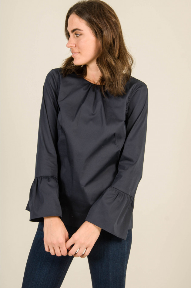 Le Sarte Pettegole Bluse mit Trompetenarm und Raffung in Navy