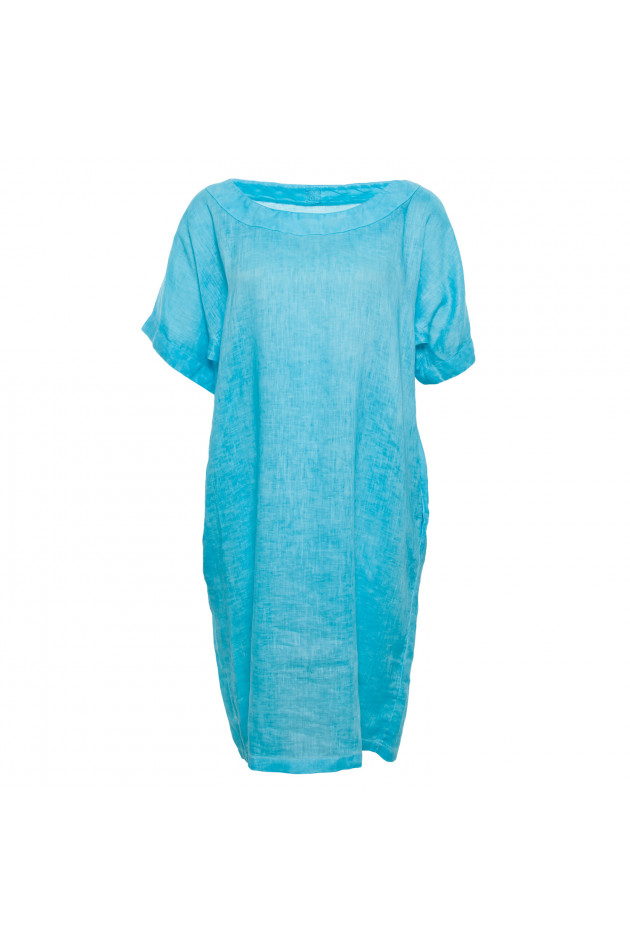 120% Leinen Leinenkleid in Türkis