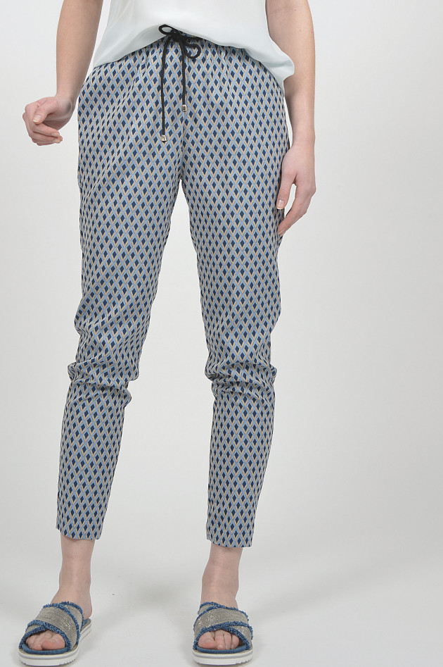 Les Hose in Beige/Blau gemustert