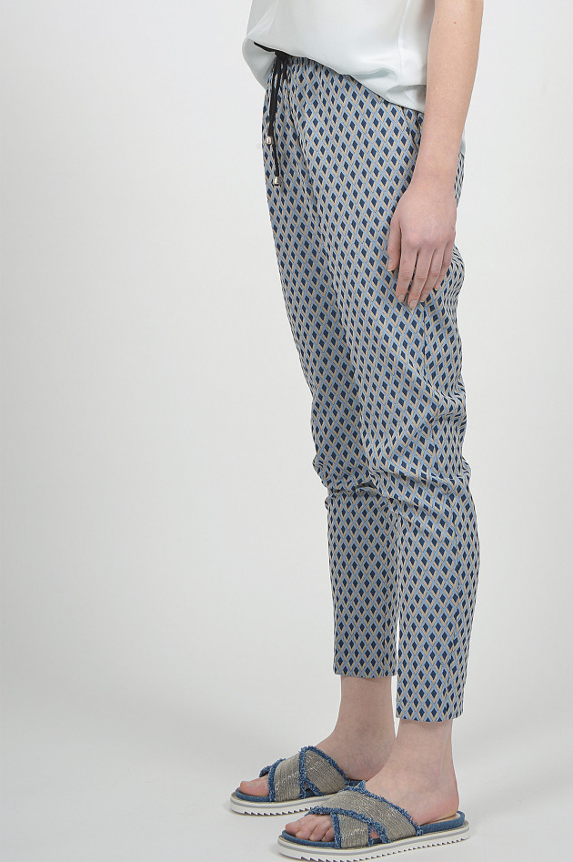 Les Hose in Beige/Blau gemustert