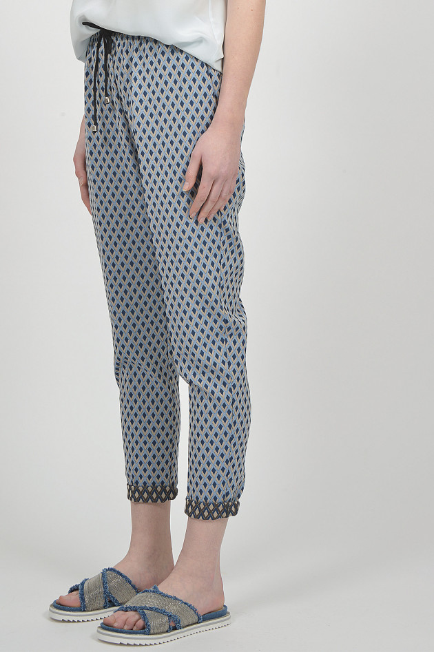 Les Hose in Beige/Blau gemustert