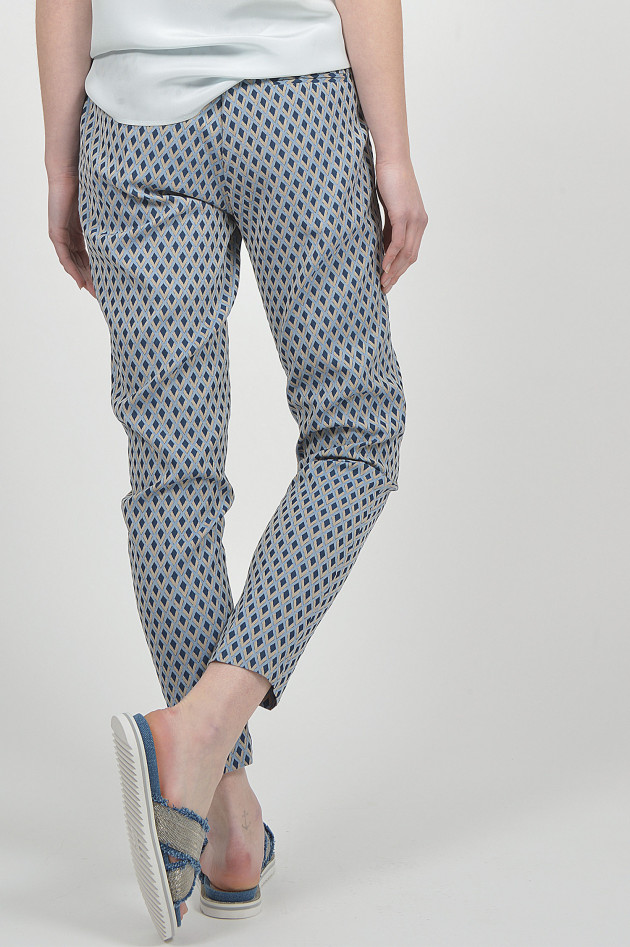 Les Hose in Beige/Blau gemustert