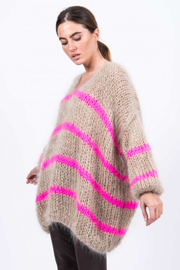 Les Tricots  Mohair Pullover in Sand/Neonpink