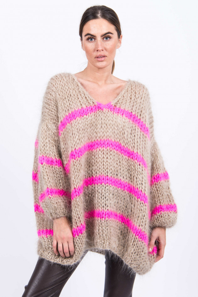 Les Tricots  Mohair Pullover in Sand/Neonpink