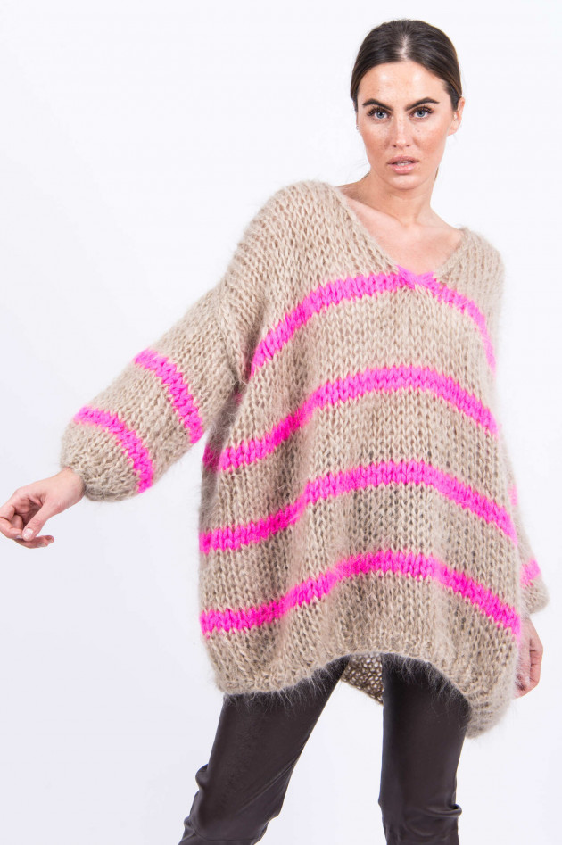 Les Tricots  Mohair Pullover in Sand/Neonpink