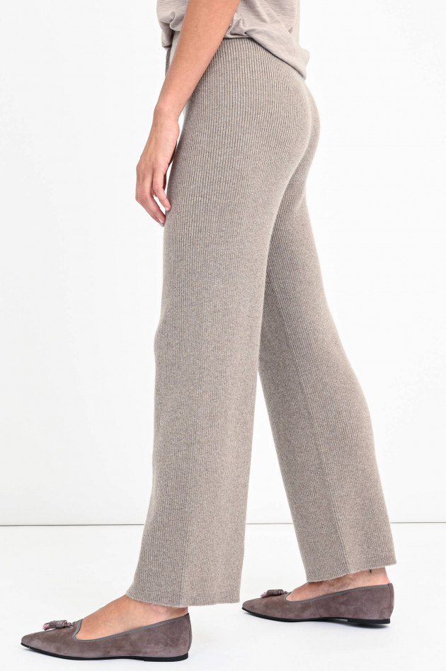 Lisa Yang Cropped Rippstrick-Hose HEATHER in Taupe