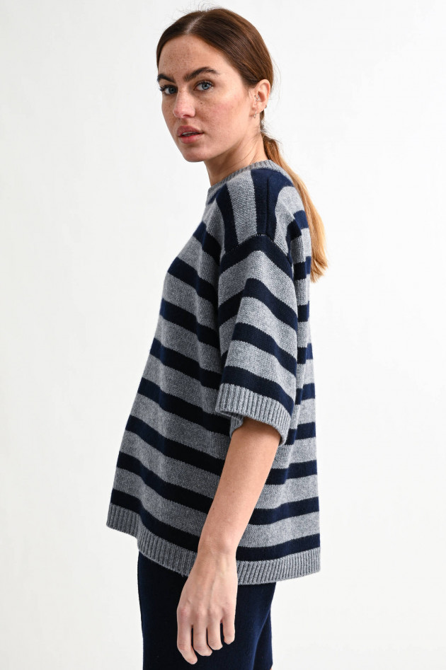 Lisa Yang Cashmere Pullover GRACELYNN in Grau/Navy