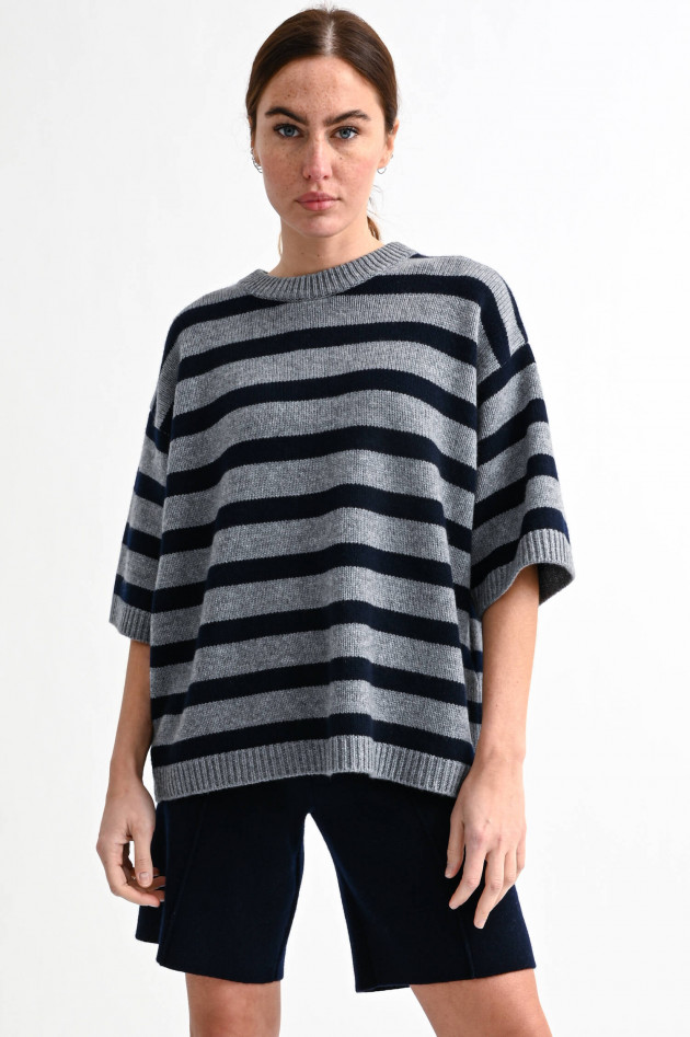 Lisa Yang Cashmere Pullover GRACELYNN in Grau/Navy