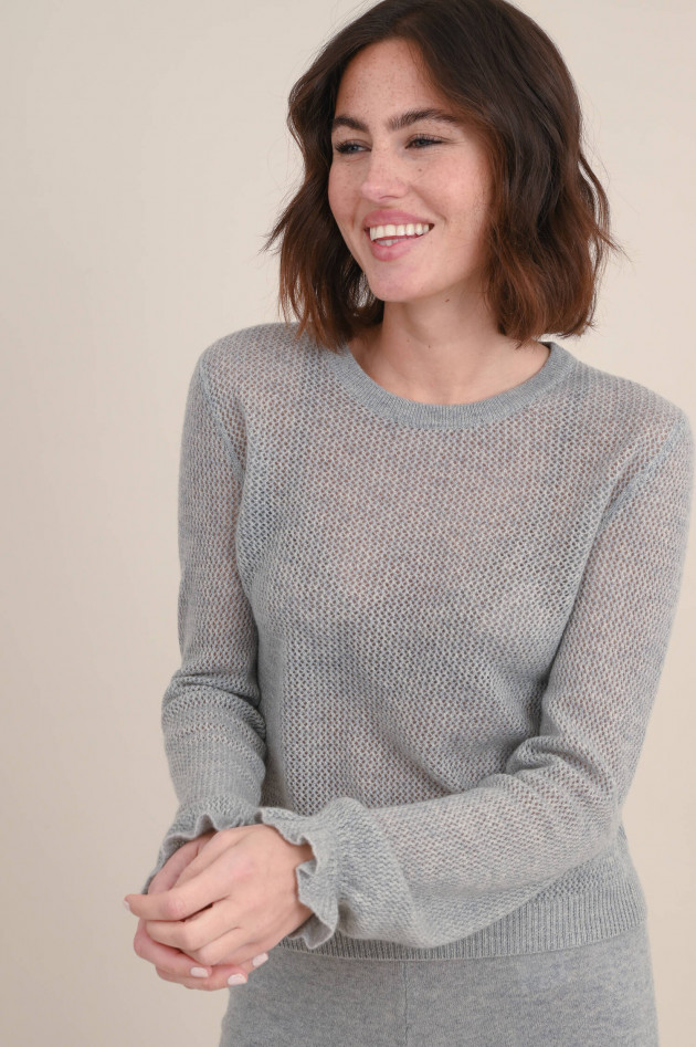 Lisa Yang Cashmere Lochstrick Pullover LEANNE in Grau