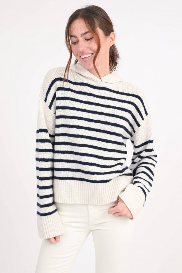 Lisa Yang Cashmere-Hoodie in Blau/Natur gestreift