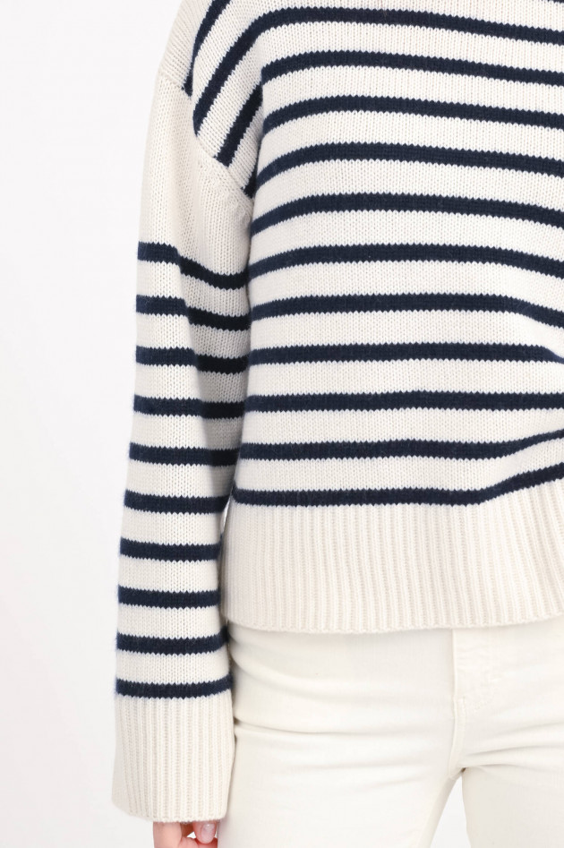 Lisa Yang Cashmere-Hoodie in Blau/Natur gestreift