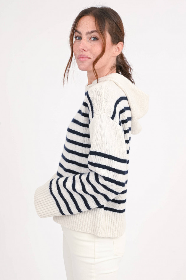 Lisa Yang Cashmere-Hoodie in Blau/Natur gestreift
