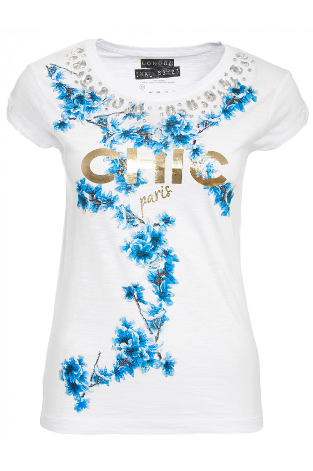 London Ink T-Shirt Weiß mit Print und Strass