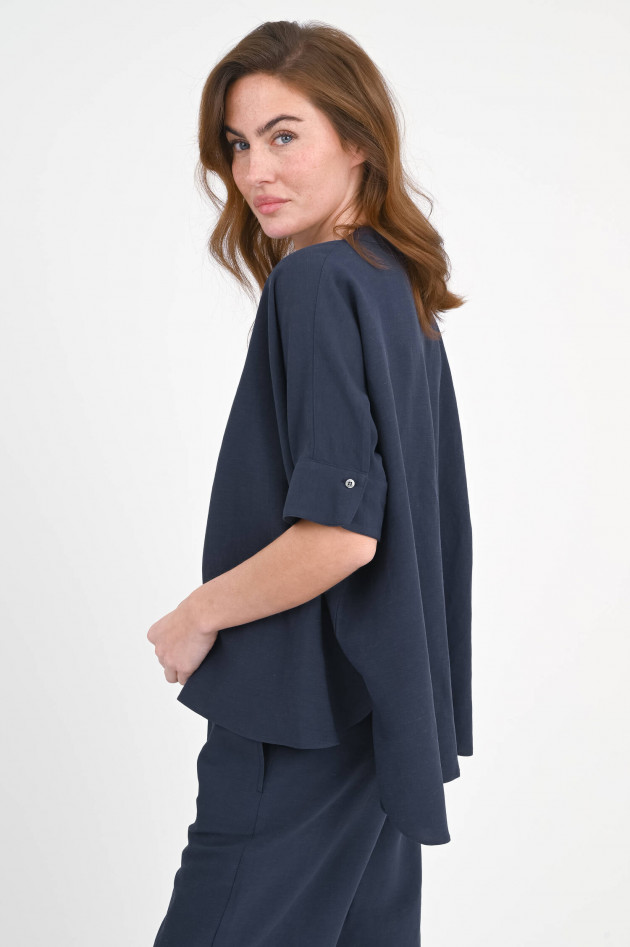 Love Birds Oversize-Bluse aus Viskose-Leinen-Mix in Navy
