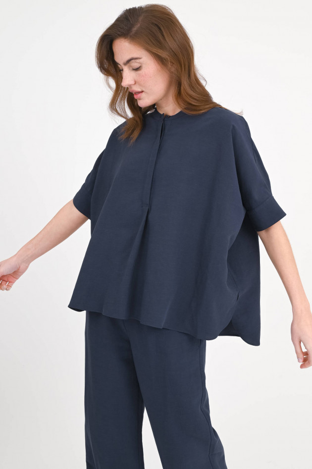 Love Birds Oversize-Bluse aus Viskose-Leinen-Mix in Navy