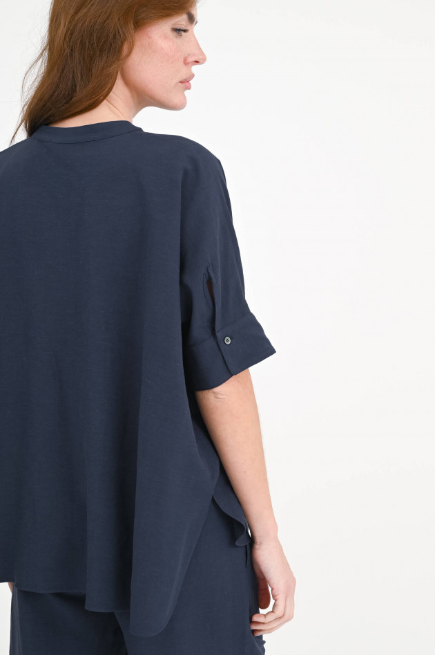 Love Birds Oversize-Bluse aus Viskose-Leinen-Mix in Navy