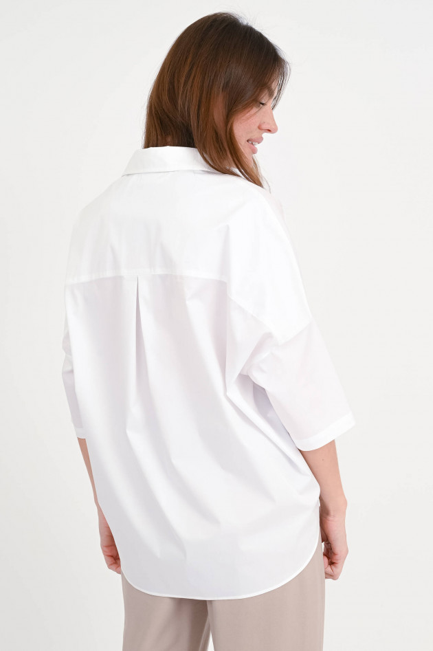 Love Birds Popelin-Bluse mit Tunika-Ausschnitt in Weiß