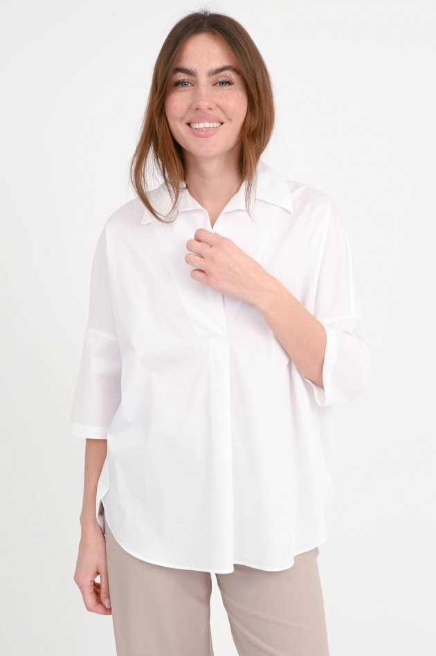 Love Birds Popelin-Bluse mit Tunika-Ausschnitt in Weiß