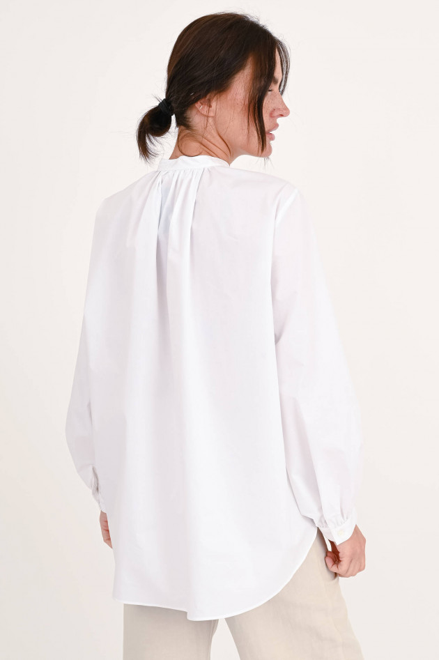 Love Birds Bluse aus Baumwolle mit Tunika-Ausschnitt in Weiß