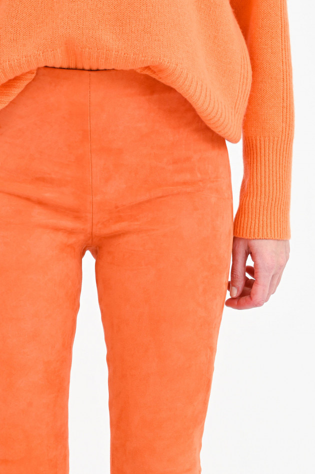 Love Birds Slim Fit Velourslederhose in Orange