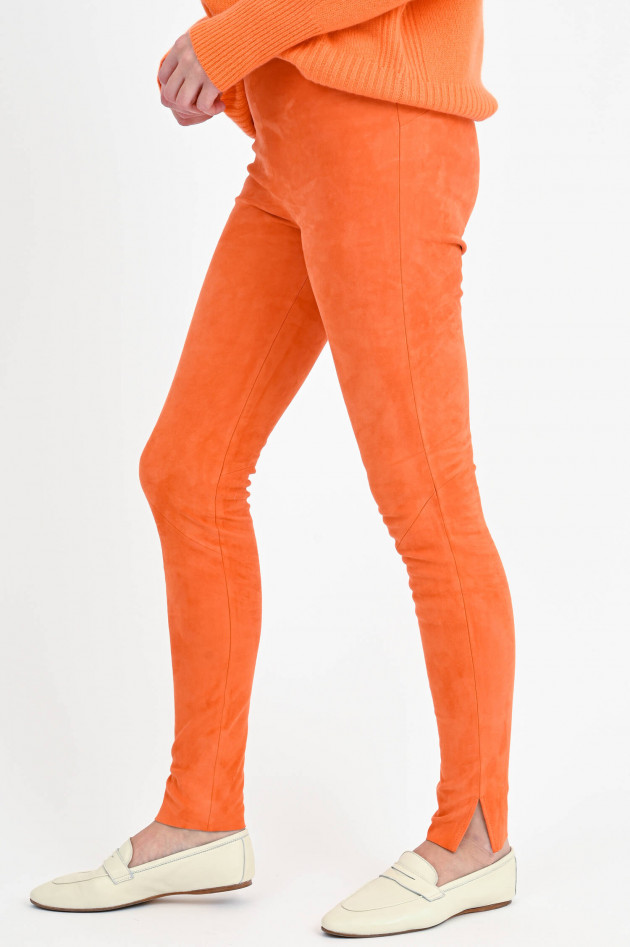 Love Birds Slim Fit Velourslederhose in Orange