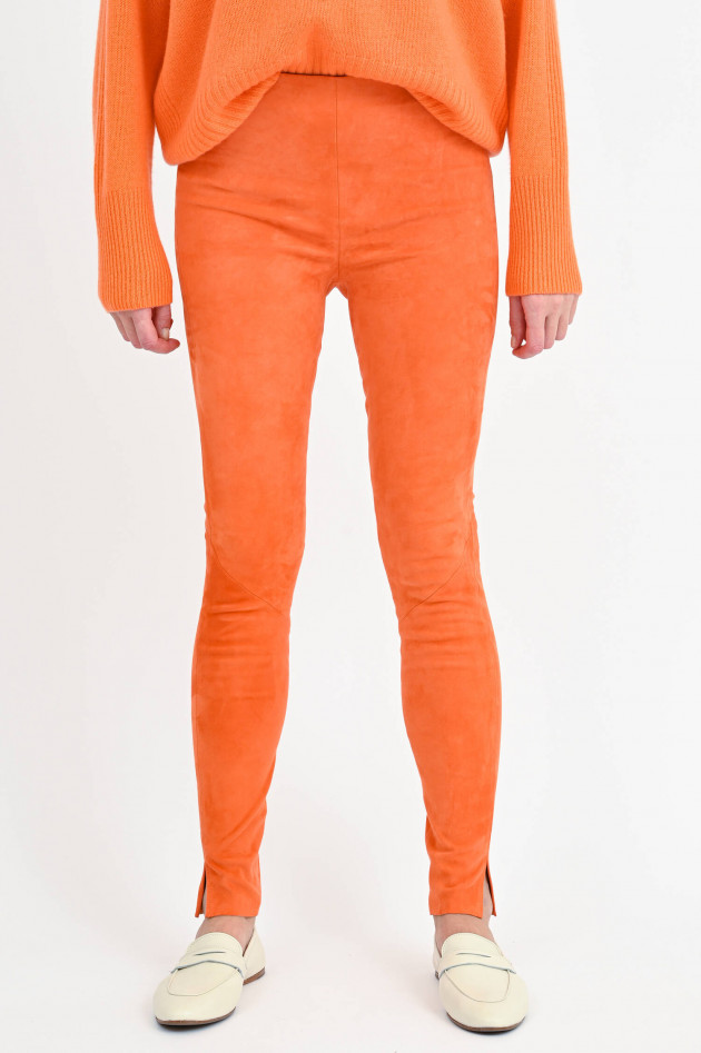 Love Birds Slim Fit Velourslederhose in Orange