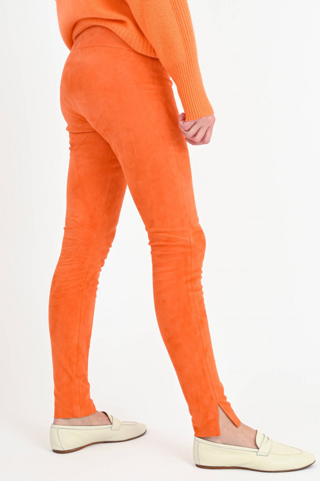 Love Birds Slim Fit Velourslederhose in Orange