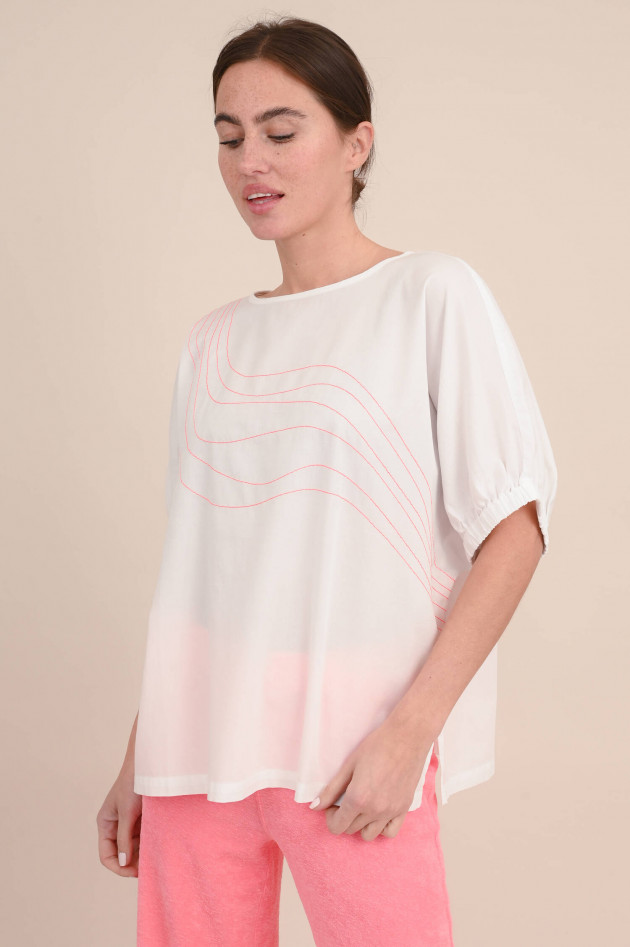 Love Joy Victory Bluse aus Baumwolle mit Neon-Stickerei in Weiß