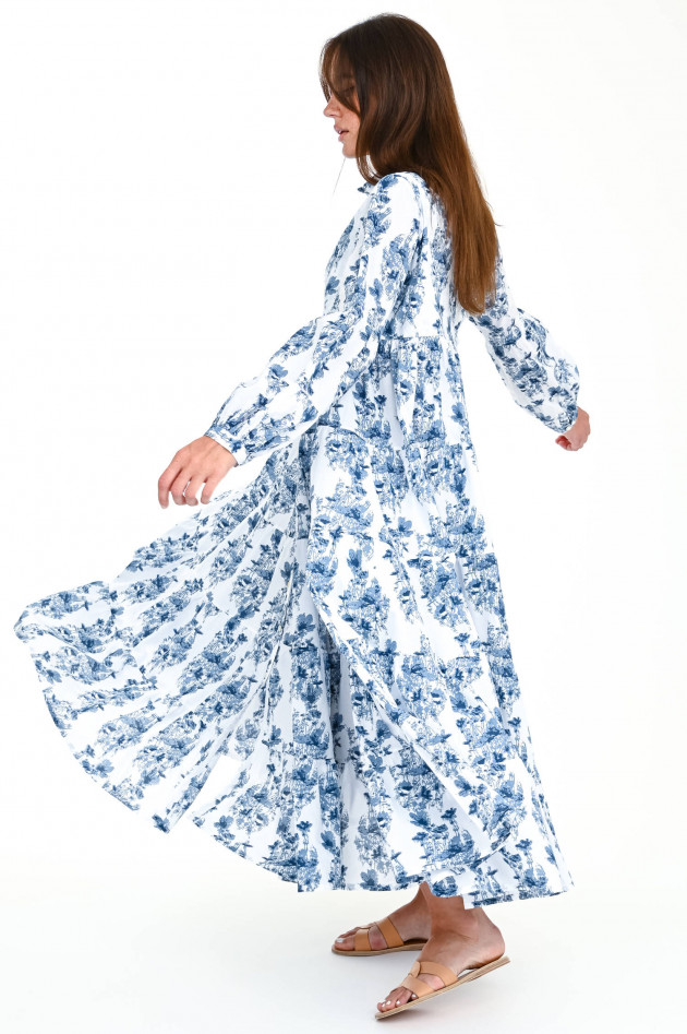 Love Joy Victory Ausgestelltes Volant-Blusenkleid in Weiß/Blau