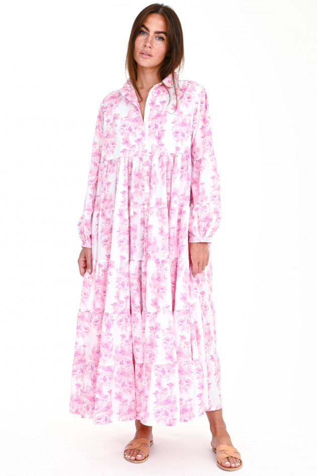 Love Joy Victory Oversized Volant-Blusenkleid in Weiß/Rosa