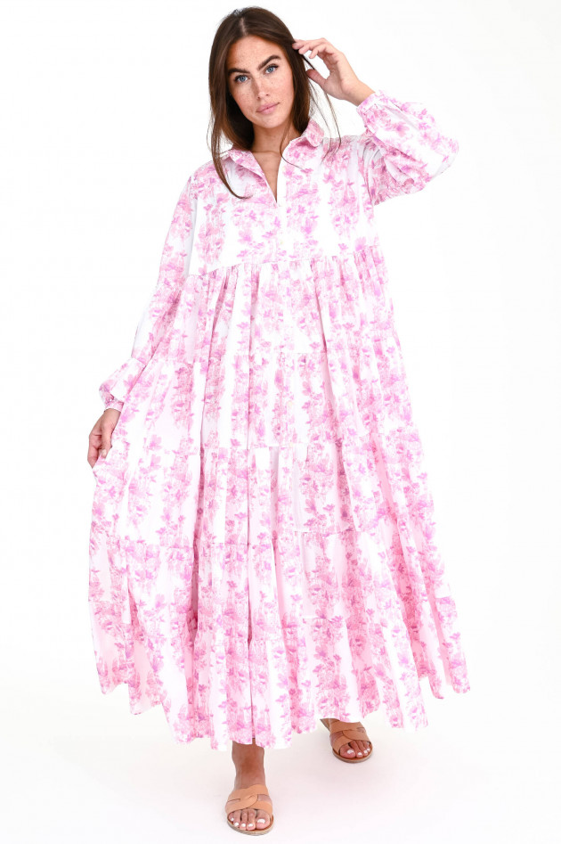 Love Joy Victory Oversized Volant-Blusenkleid in Weiß/Rosa