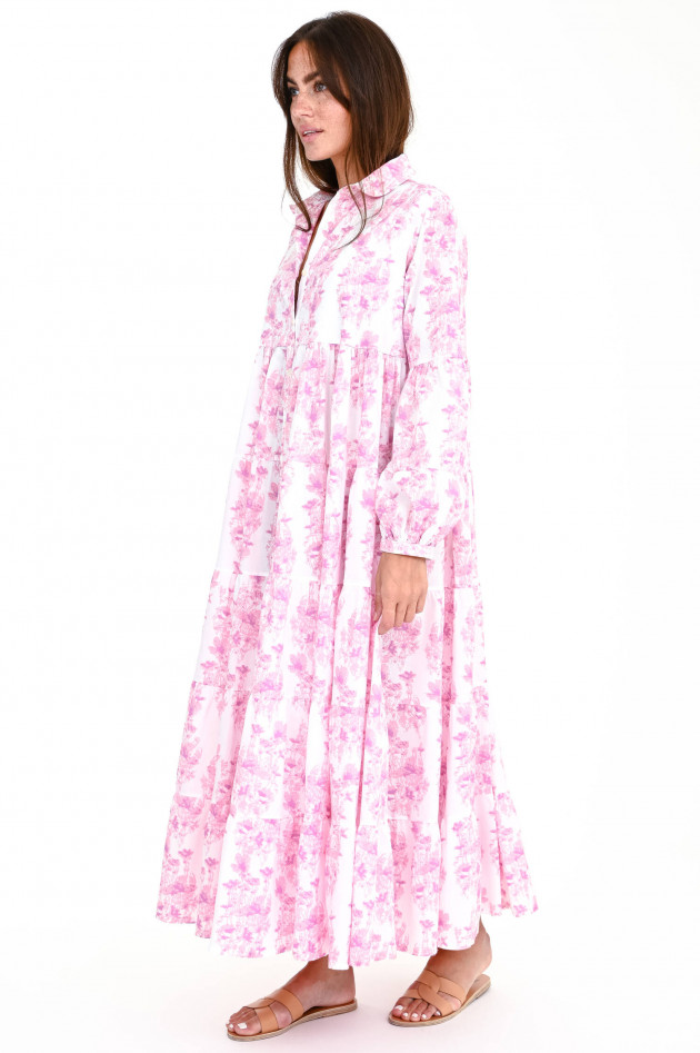 Love Joy Victory Oversized Volant-Blusenkleid in Weiß/Rosa
