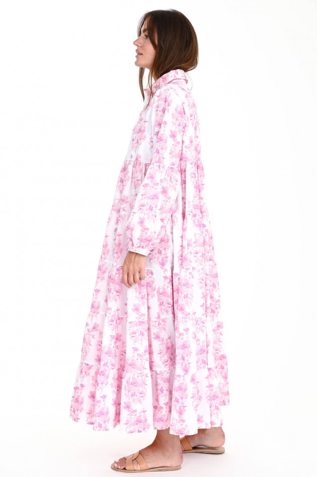 Love Joy Victory Oversized Volant-Blusenkleid in Weiß/Rosa