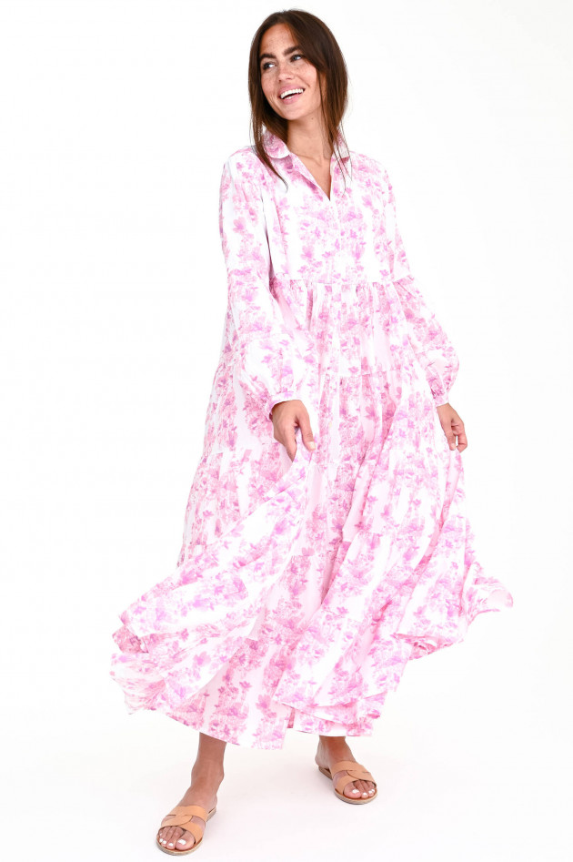 Love Joy Victory Oversized Volant-Blusenkleid in Weiß/Rosa
