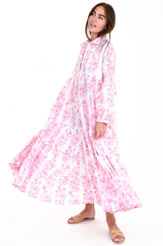 Love Joy Victory Oversized Volant-Blusenkleid in Weiß/Rosa