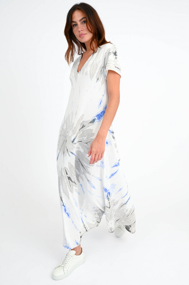 Love Joy Victory Jersey Kleid mit Batik-Muster in Weiß/Taupe
