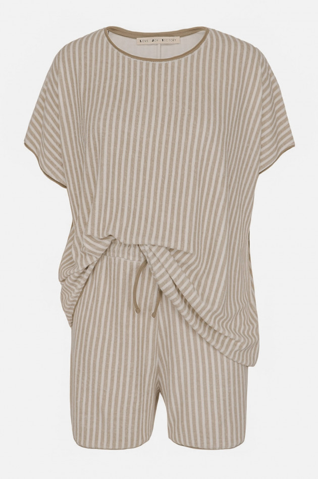 Love Joy Victory Gemustertes Loungewear-Set in Taupe/Weiß