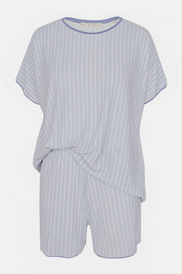 Love Joy Victory Gemustertes Loungwear-Set in Hellblau/Weiß