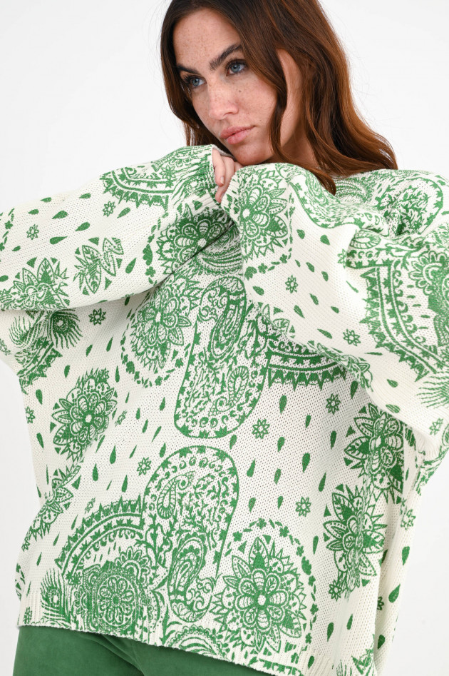 Love Joy Victory Paisley Strickpullover in Natur/Grün