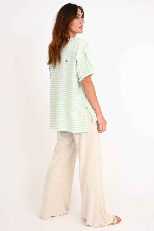 Love Joy Victory Gestreiftes Oversize T-Shirt in Grün/Blau